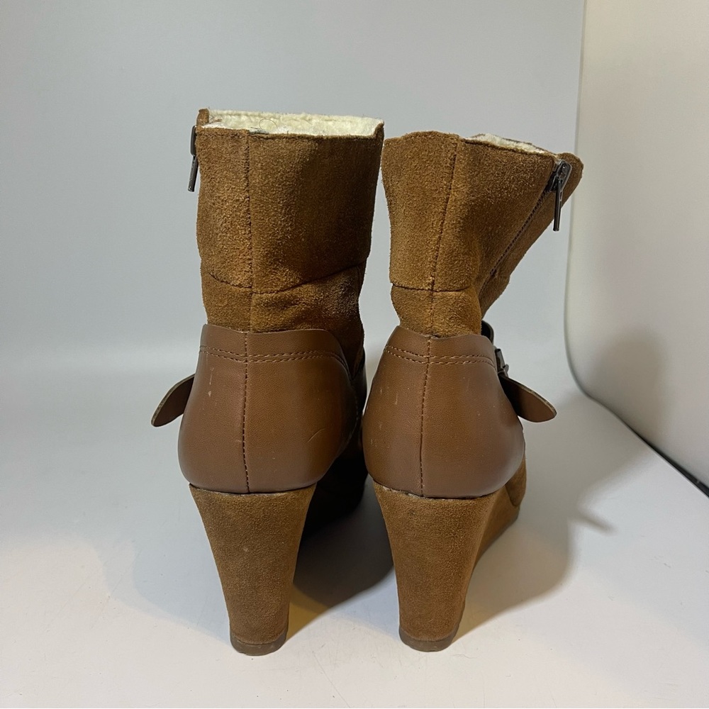Dolve Vita Pistal Rust Suede Shearling Wedges Brown size 8.5 - Picture 5 of 7